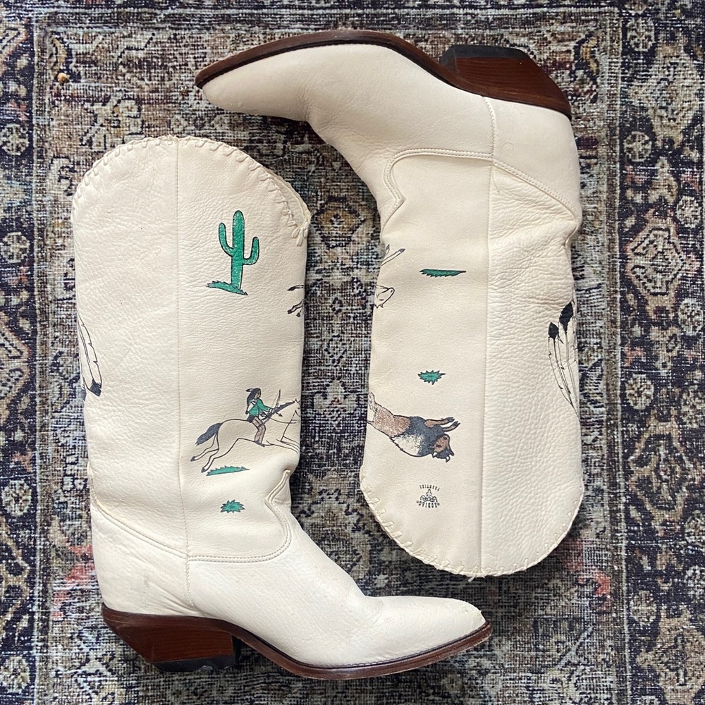 Zodiac Frontier Handmade Leather Vintage Western Cowgirl Boots Women's Size 8 - Picture 11 of 16